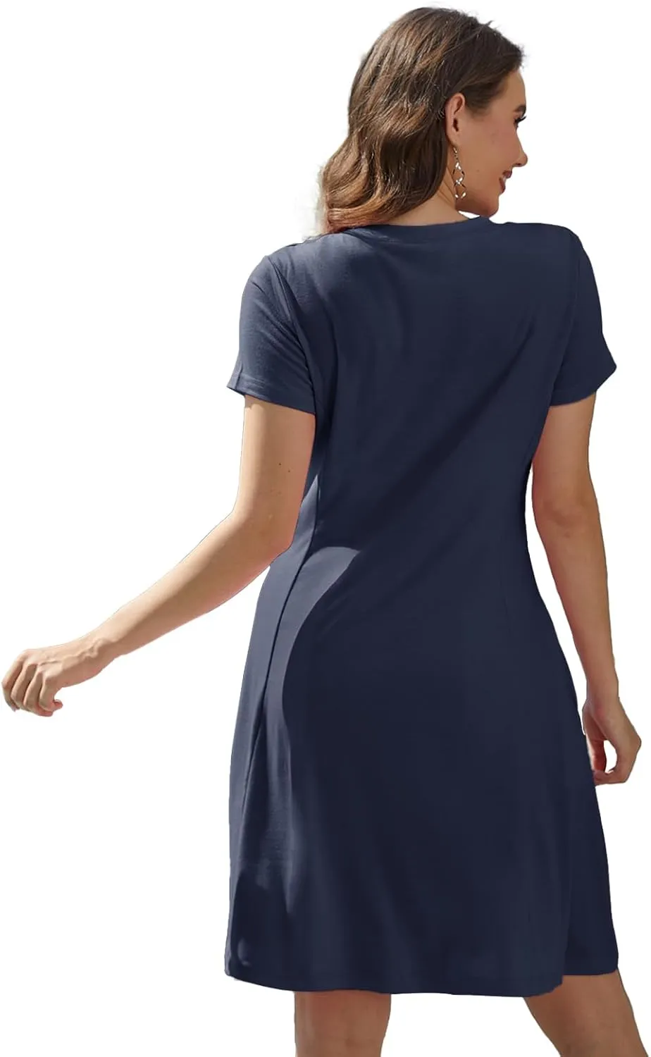 Alaster Queen Womens 2025 Casual Summer Dresses Flowing V Neck Mini Dress Short Sleeve T Shirts for Women with Pocket