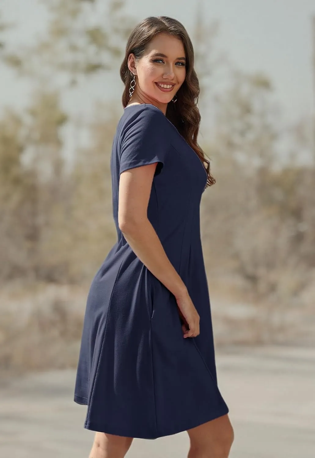 Alaster Queen Womens 2025 Casual Summer Dresses Flowing V Neck Mini Dress Short Sleeve T Shirts for Women with Pocket