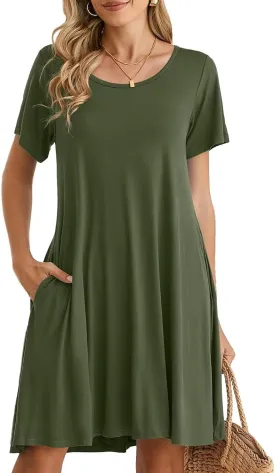 BELAROI Womens Summer Casual T Shirt Dress Loose Swing Tunic Dress Short Sleeve Sundress with Pockets