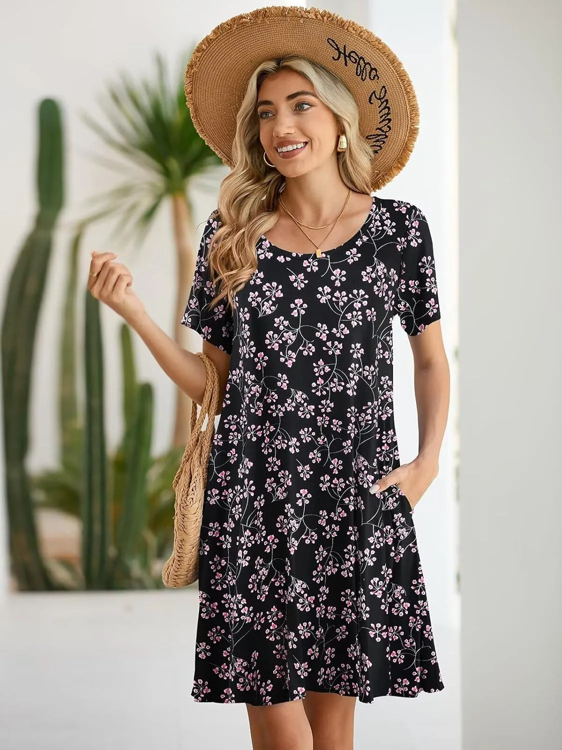 BELAROI Womens Summer Casual T Shirt Dress Loose Swing Tunic Dress Short Sleeve Sundress with Pockets
