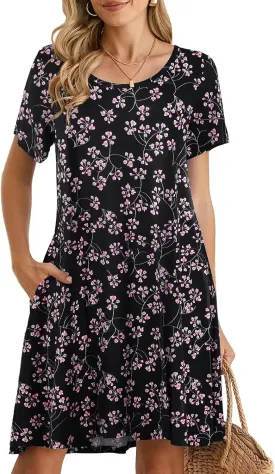 BELAROI Womens Summer Casual T Shirt Dress Loose Swing Tunic Dress Short Sleeve Sundress with Pockets