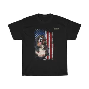 Bernese Mountain Dog with Distressed USA Flag Patriotic T-shirt