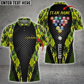 Billiards Multicolor Camo Pattern Personalized Name, Team Name Unisex 3D Polo Shirt