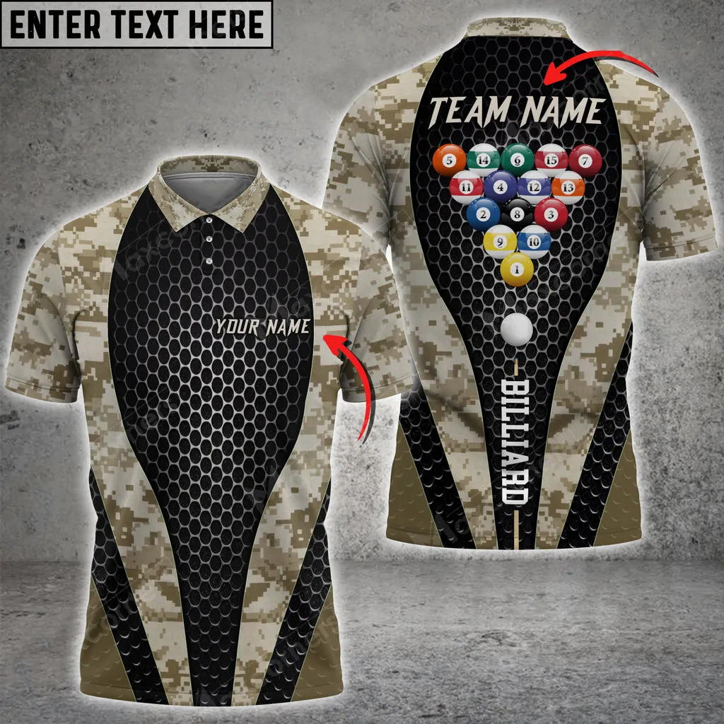 Billiards Multicolor Camo Pattern Personalized Name, Team Name Unisex 3D Polo Shirt