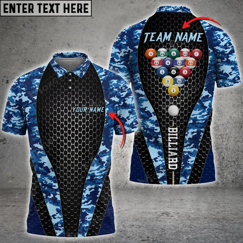 Billiards Multicolor Camo Pattern Personalized Name, Team Name Unisex 3D Polo Shirt