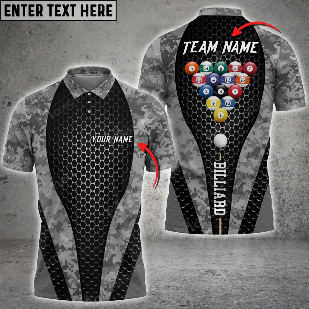 Billiards Multicolor Camo Pattern Personalized Name, Team Name Unisex 3D Polo Shirt