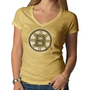 Boston Bruins 47 Brand Women Track Gold V-Neck Scrum T-Shirt