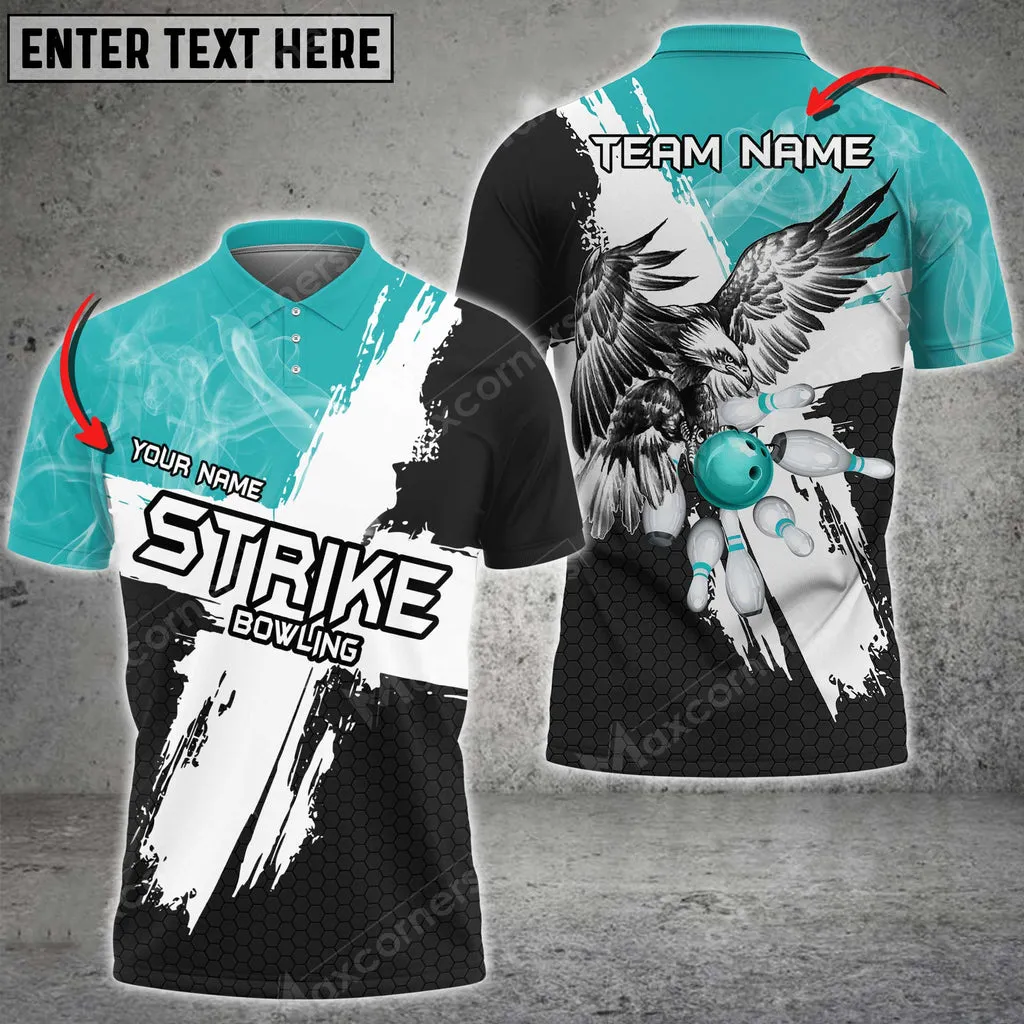 Bowling Ball & Pins Strike Eagle Multicolor Option Customized Name, Team Name 3D Polo Shirt