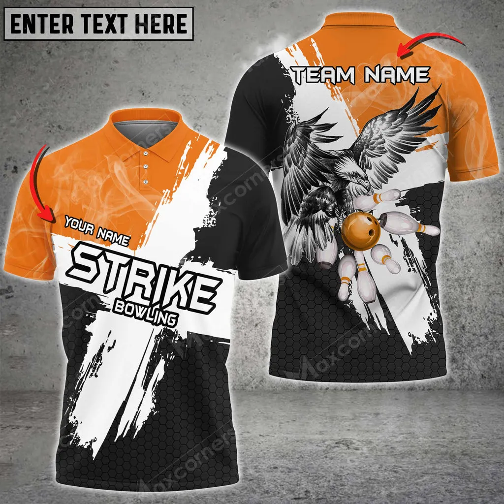 Bowling Ball & Pins Strike Eagle Multicolor Option Customized Name, Team Name 3D Polo Shirt