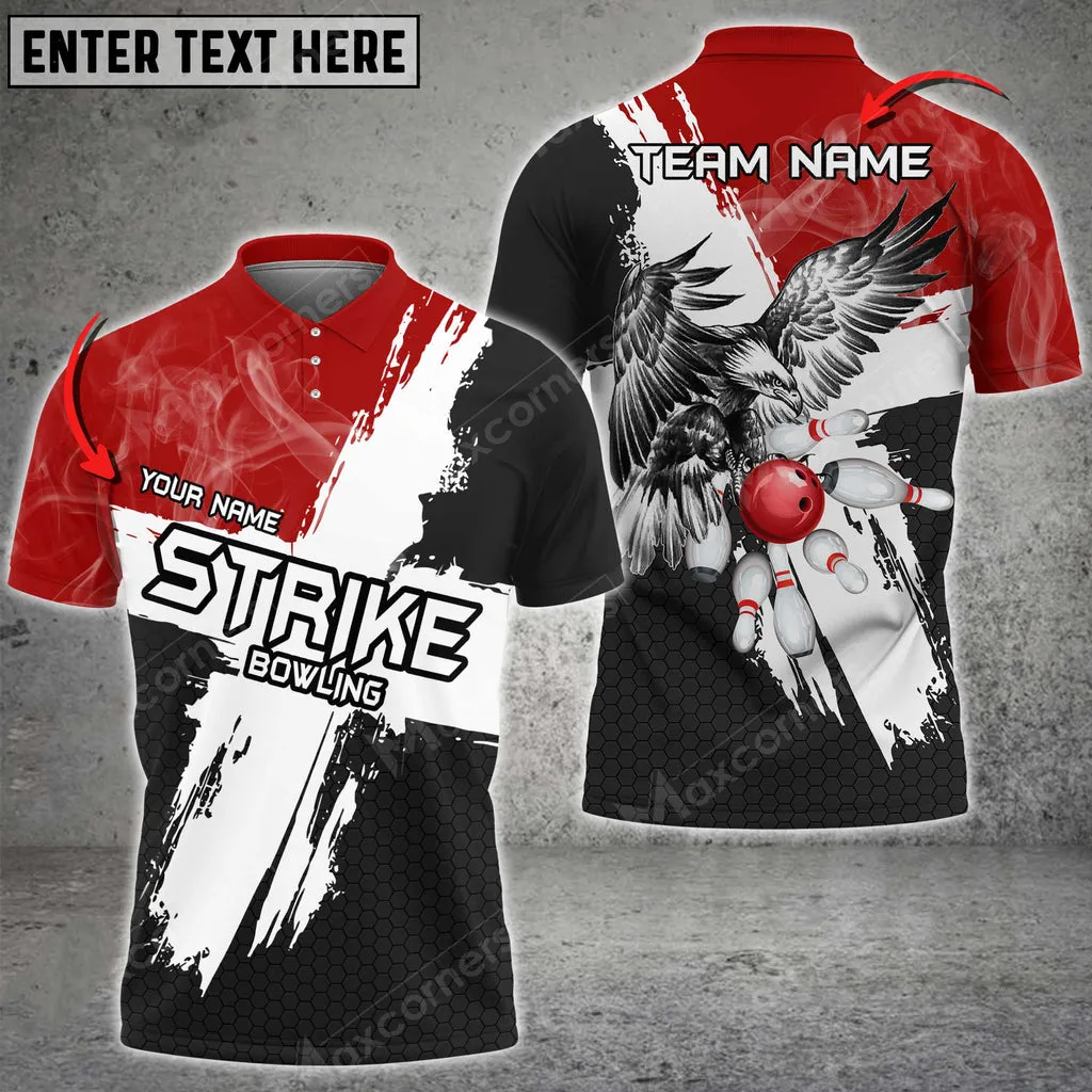 Bowling Ball & Pins Strike Eagle Multicolor Option Customized Name, Team Name 3D Polo Shirt