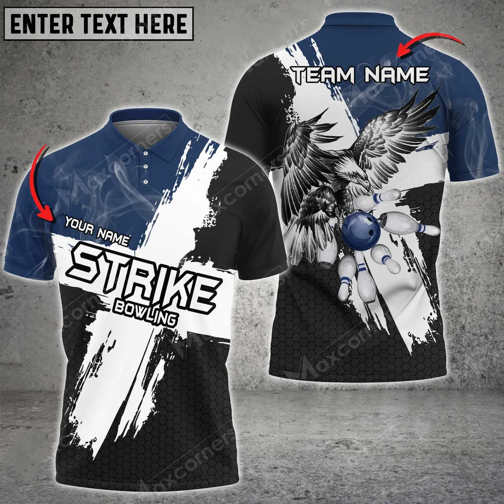 Bowling Ball & Pins Strike Eagle Multicolor Option Customized Name, Team Name 3D Polo Shirt