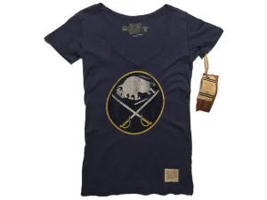 Buffalo Sabres Retro Brand WOMEN Blue Tri-Blend Deep V-Neck T-Shirt