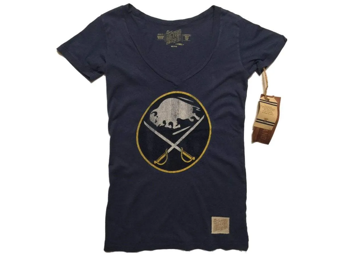 Buffalo Sabres Retro Brand WOMEN Blue Tri-Blend Deep V-Neck T-Shirt