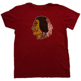 Chicago Blackhawks Retro Brand Red Vintage Streak Logo SS Burnout T-Shirt