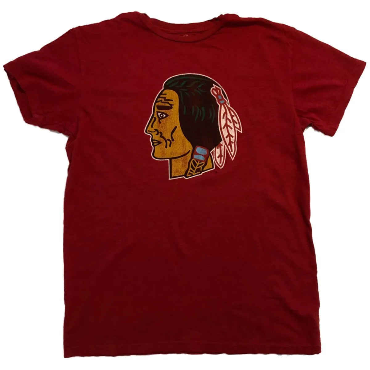 Chicago Blackhawks Retro Brand Red Vintage Streak Logo SS Burnout T-Shirt