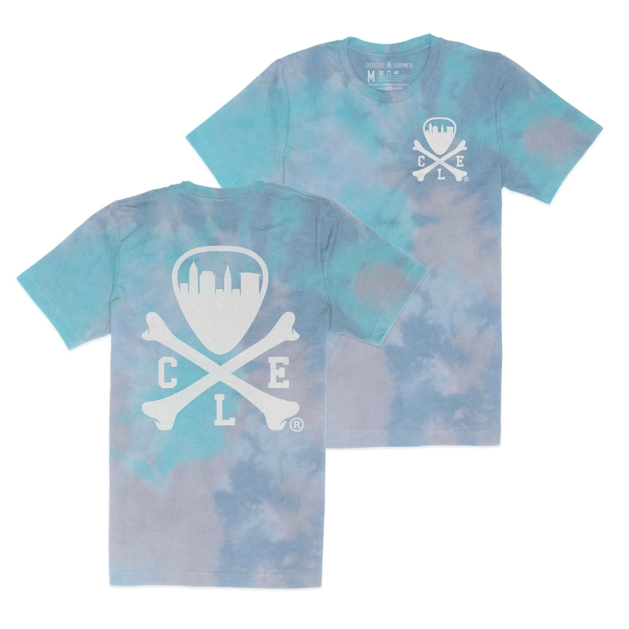 CLE Logo - Unisex Crew T-shirt - Turquoise Tie Dye