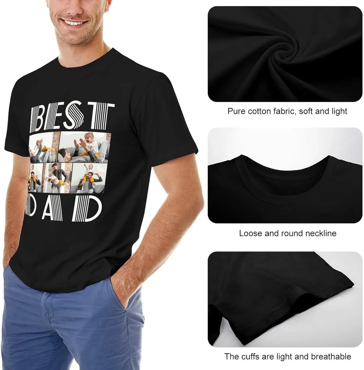 Custom Face T Shirt for Men Design Your Own Personalized Photo Tee Shirt with Face on Them Customized Gifts for Dad
