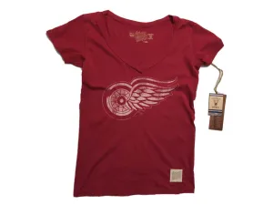 Detroit Red Wings Retro Brand WOMEN Red Deep V-Neck Tri-Blend T-Shirt