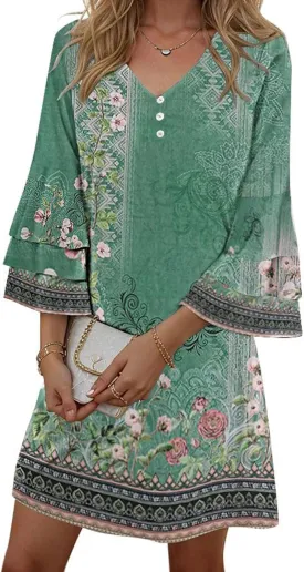 Disamer Summer Dresses for Women Casual 2025 Spring V Neck Ruffle Short Sleeve Button Down T-Shirt Dress