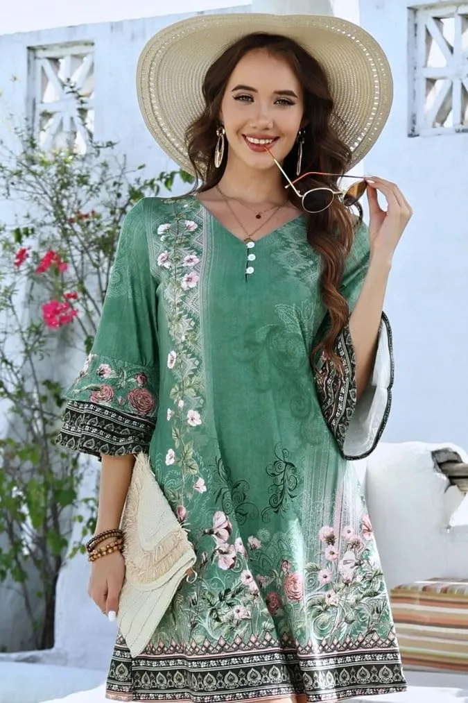 Disamer Summer Dresses for Women Casual 2025 Spring V Neck Ruffle Short Sleeve Button Down T-Shirt Dress