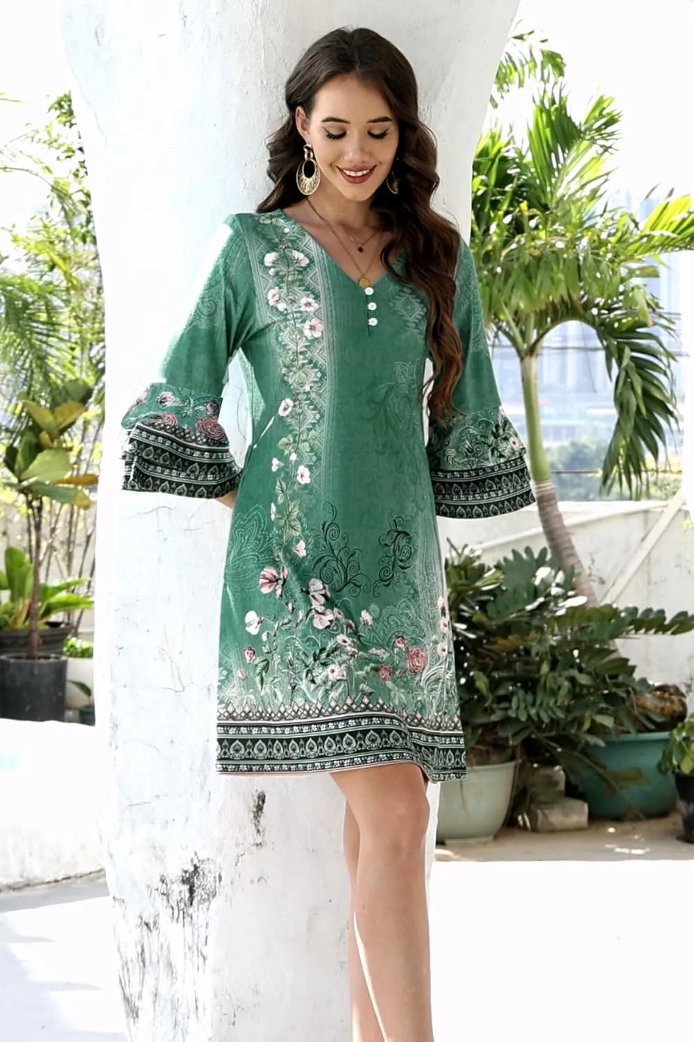 Disamer Summer Dresses for Women Casual 2025 Spring V Neck Ruffle Short Sleeve Button Down T-Shirt Dress