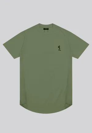ESSENTIAL SWAG CURVED HEM DARK OLIVE T-SHIRT