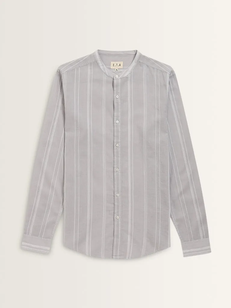 ETA Grey Striped Resort-Fit Cotton Shirt