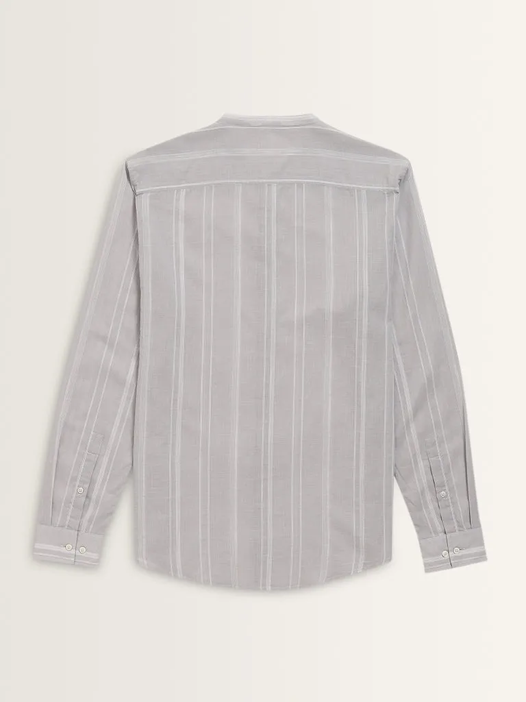 ETA Grey Striped Resort-Fit Cotton Shirt