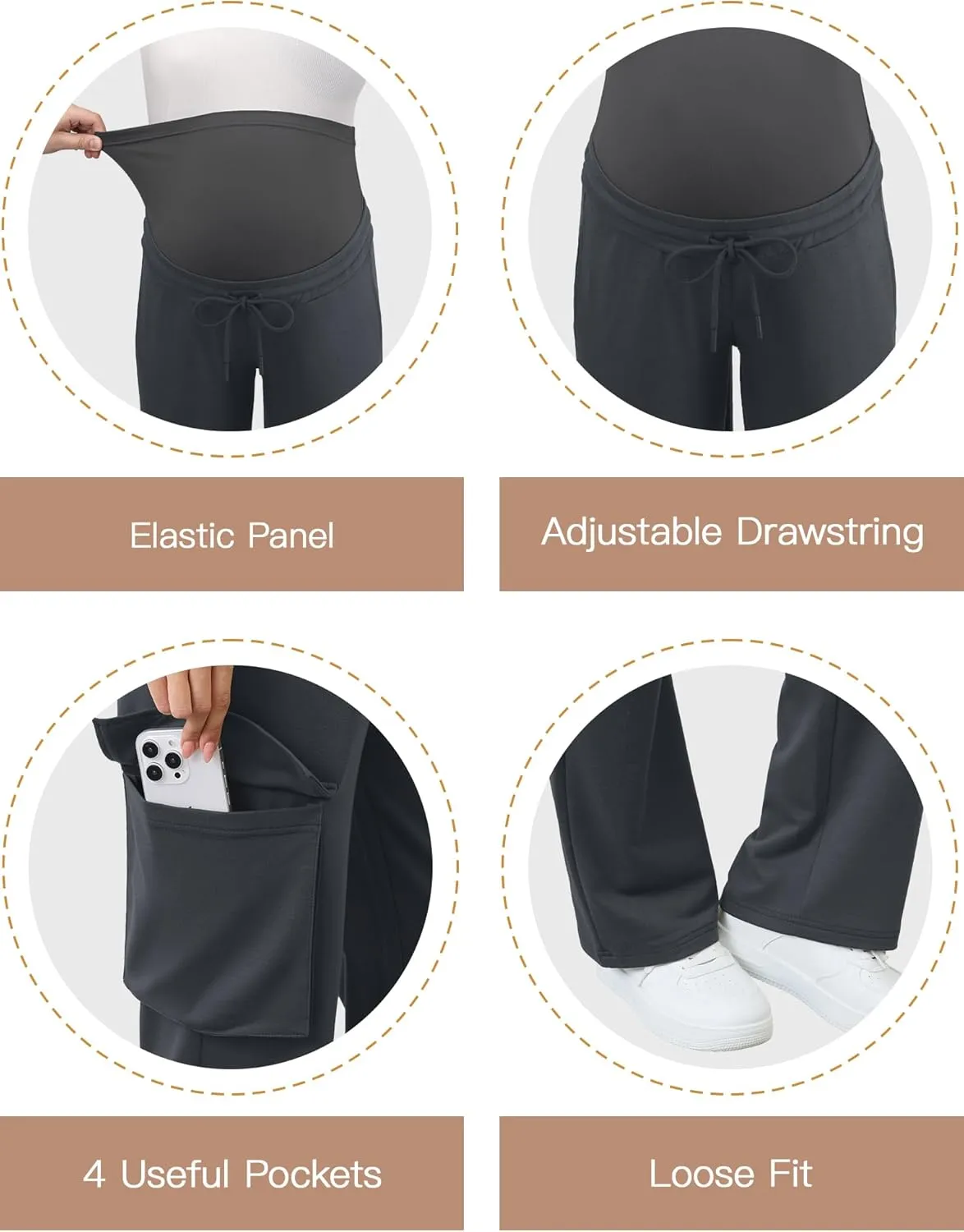 FABRACK Women's Maternity Cargo Pants Sweatpants Over The Belly Casual Comfy Drawstring Pregnancy Pants with 4 Pockets