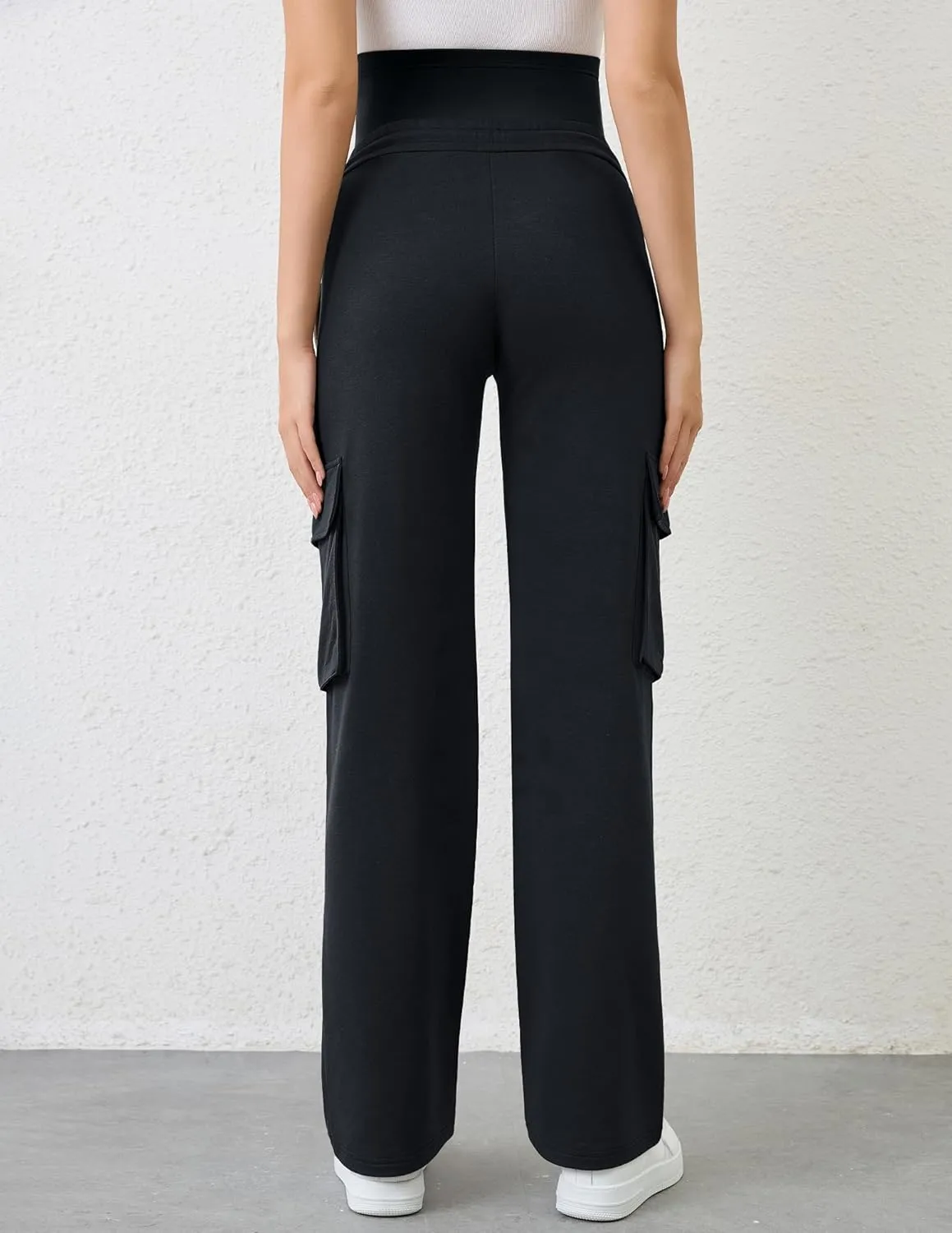 FABRACK Women's Maternity Cargo Pants Sweatpants Over The Belly Casual Comfy Drawstring Pregnancy Pants with 4 Pockets