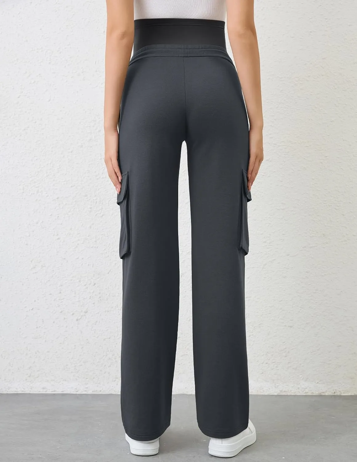 FABRACK Women's Maternity Cargo Pants Sweatpants Over The Belly Casual Comfy Drawstring Pregnancy Pants with 4 Pockets