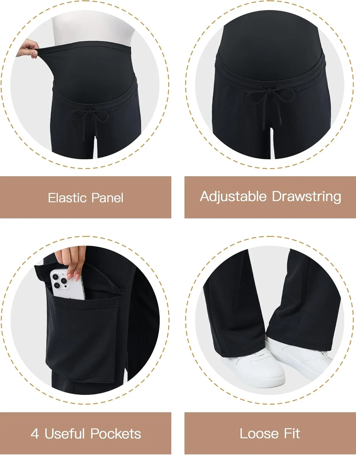 FABRACK Women's Maternity Cargo Pants Sweatpants Over The Belly Casual Comfy Drawstring Pregnancy Pants with 4 Pockets