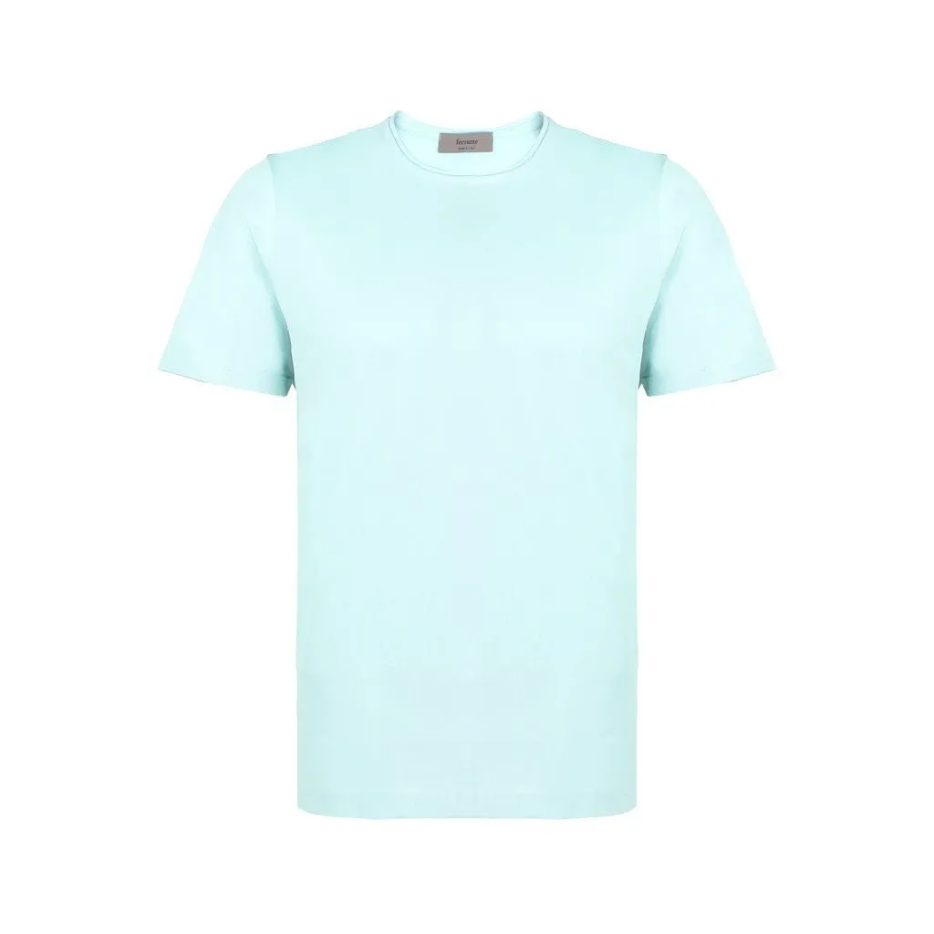 FERRANTE Cotton Jersey Crew Neck T-Shirt TURQUOISE