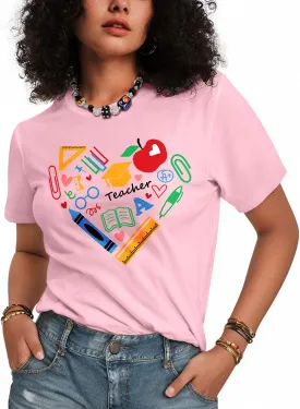 Flafens Teacher T-Shirt for Women - Graphic Tees Womens 2025 Teacher Crewneck Cotton Cute Cool Short Sleeve Tshirts