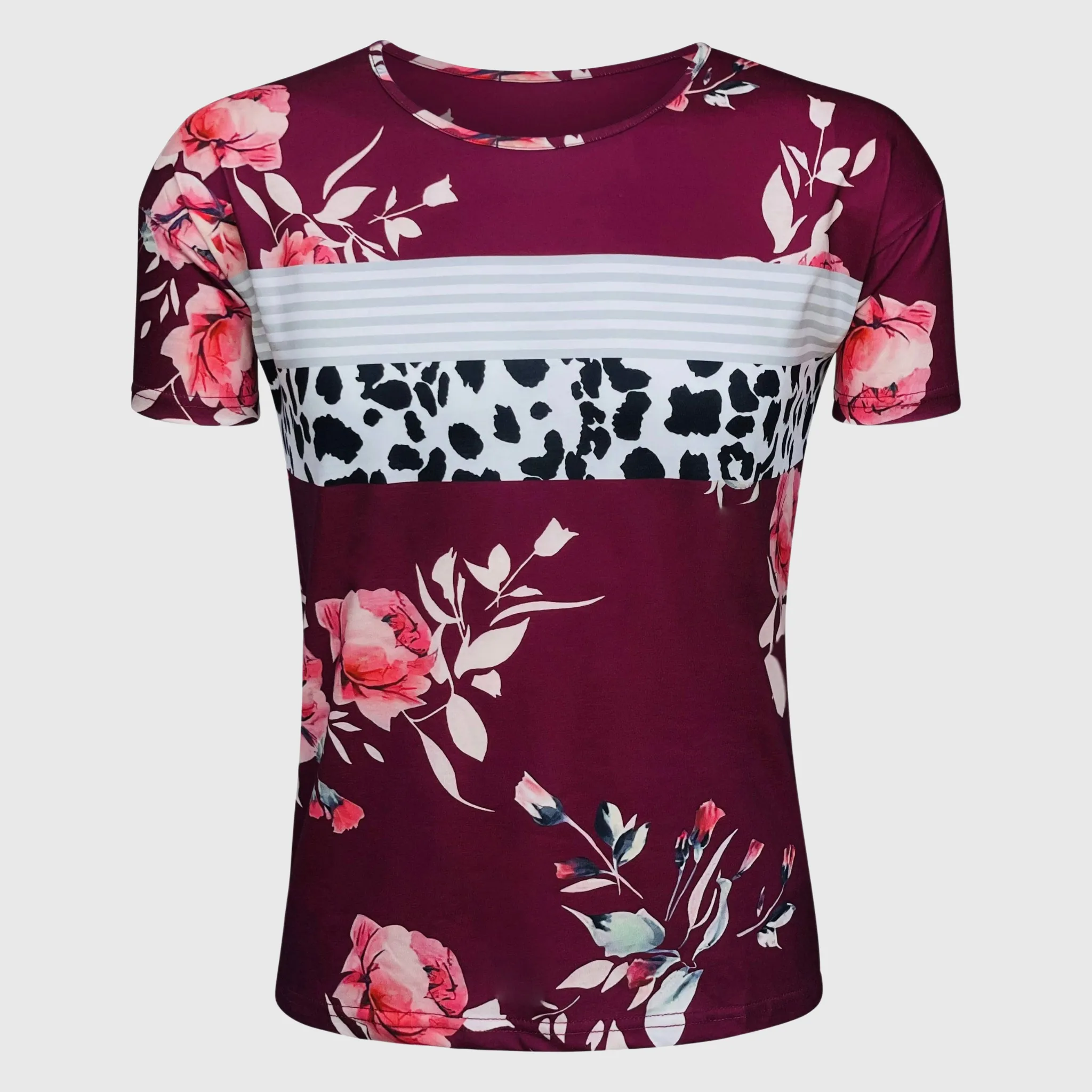 Floral Burgundy Striped Cow Top
