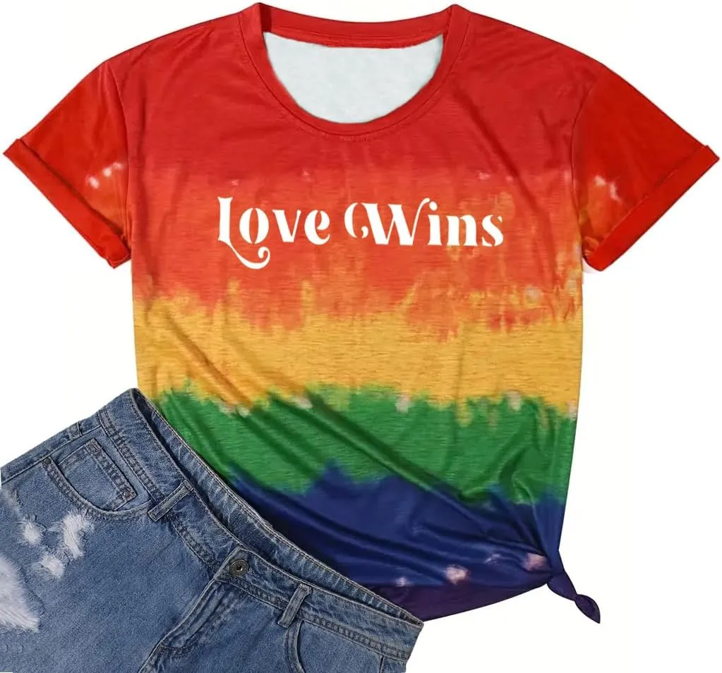 Gay Pride Shirts Women LGBTQ Lesbian Equality Rainbow Graphic Love Wins T Shirt Casual Short Sleeve Tops Tee