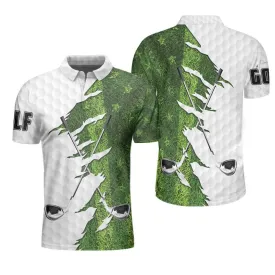 Golf Ripped Clubs & Course American Golfer Polo Shirt, Green American Flag Polo Shirt, Patriotic Golf Shirt For Men Coolspod