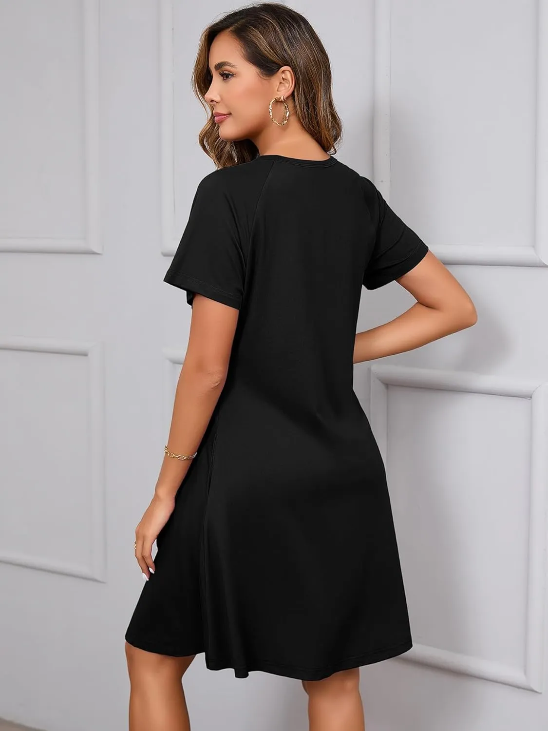 Heymoments Women's Summer Short Sleeve Crew Neck Midi Dresses Casual T-Shirt Sundress with Pockets