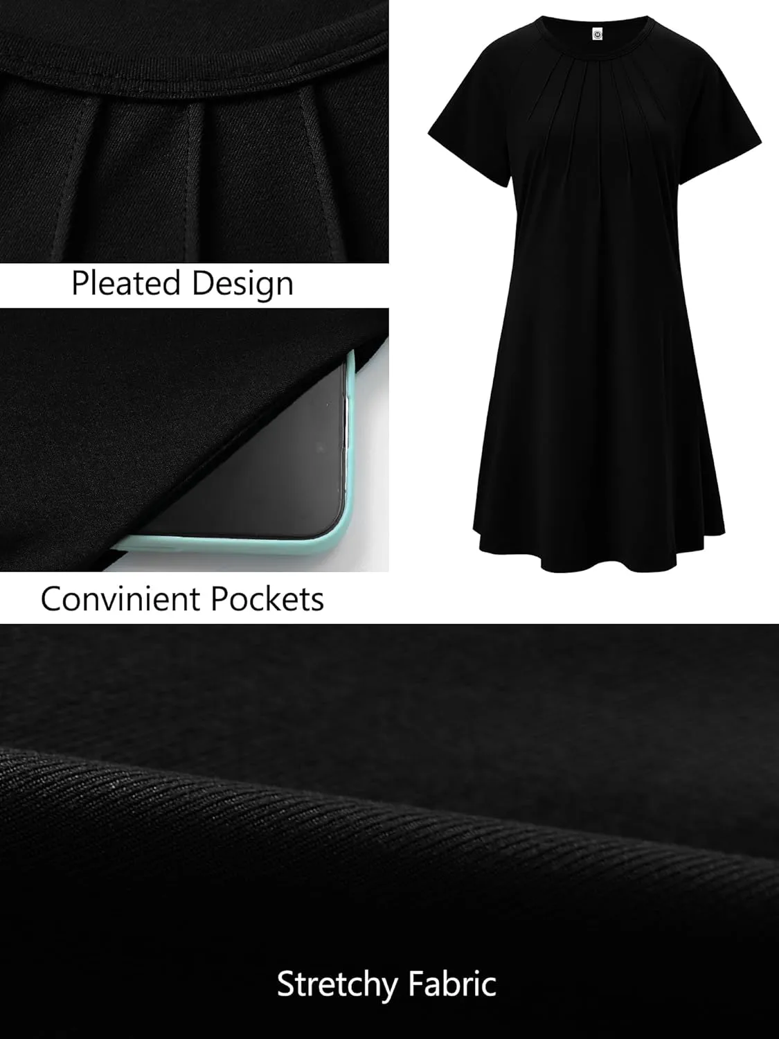 Heymoments Women's Summer Short Sleeve Crew Neck Midi Dresses Casual T-Shirt Sundress with Pockets