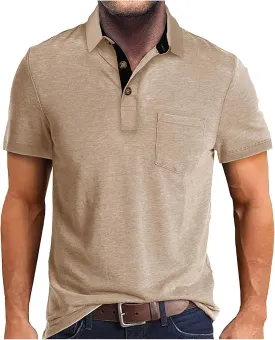 JJHAEVDY Mens T-Shirts Short Sleeve Lapel Polo Shirts Button Solid Shirt Casual Basic Tops Summer Fashion T-Shirt with Pocket