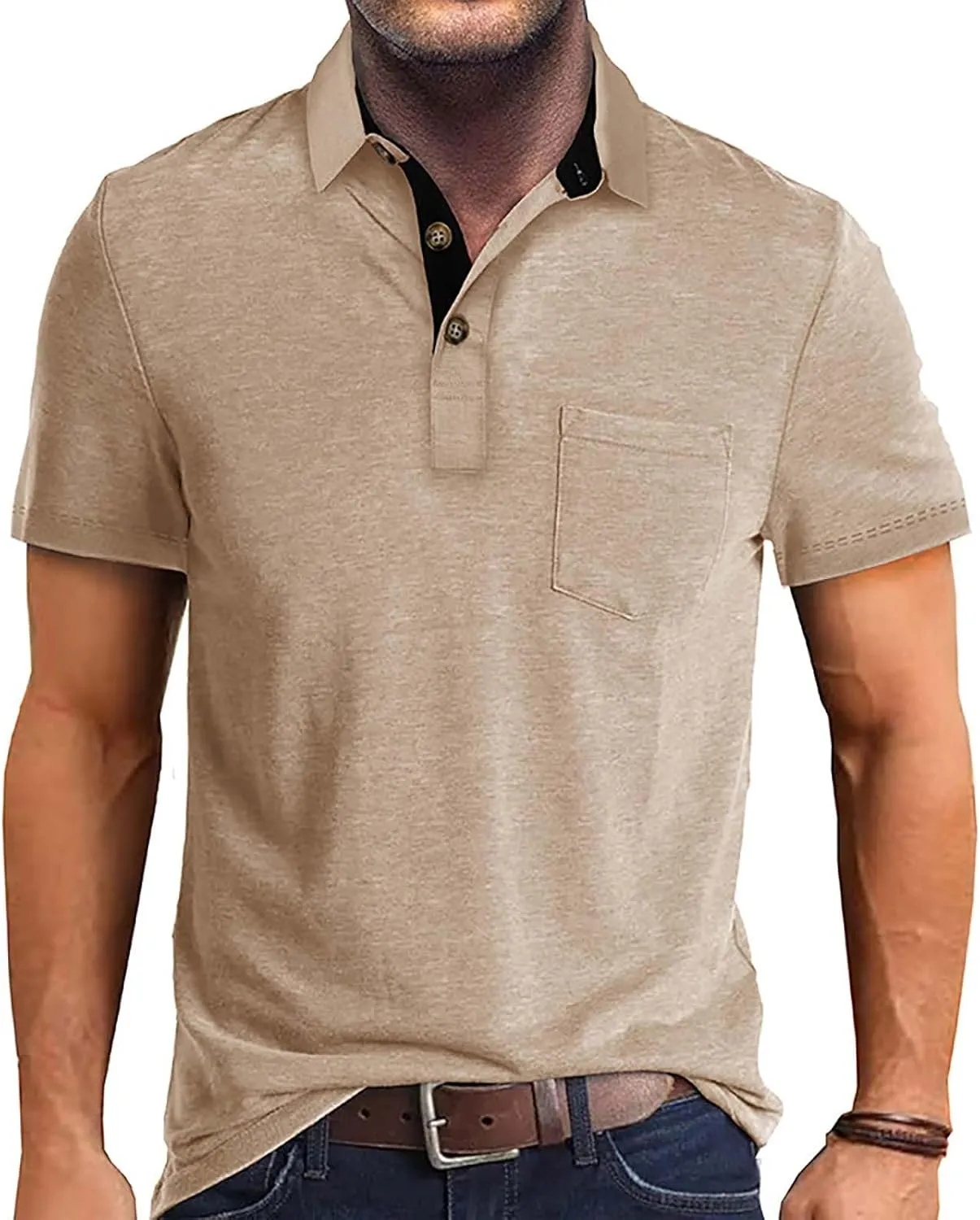 JJHAEVDY Mens T-Shirts Short Sleeve Lapel Polo Shirts Button Solid Shirt Casual Basic Tops Summer Fashion T-Shirt with Pocket