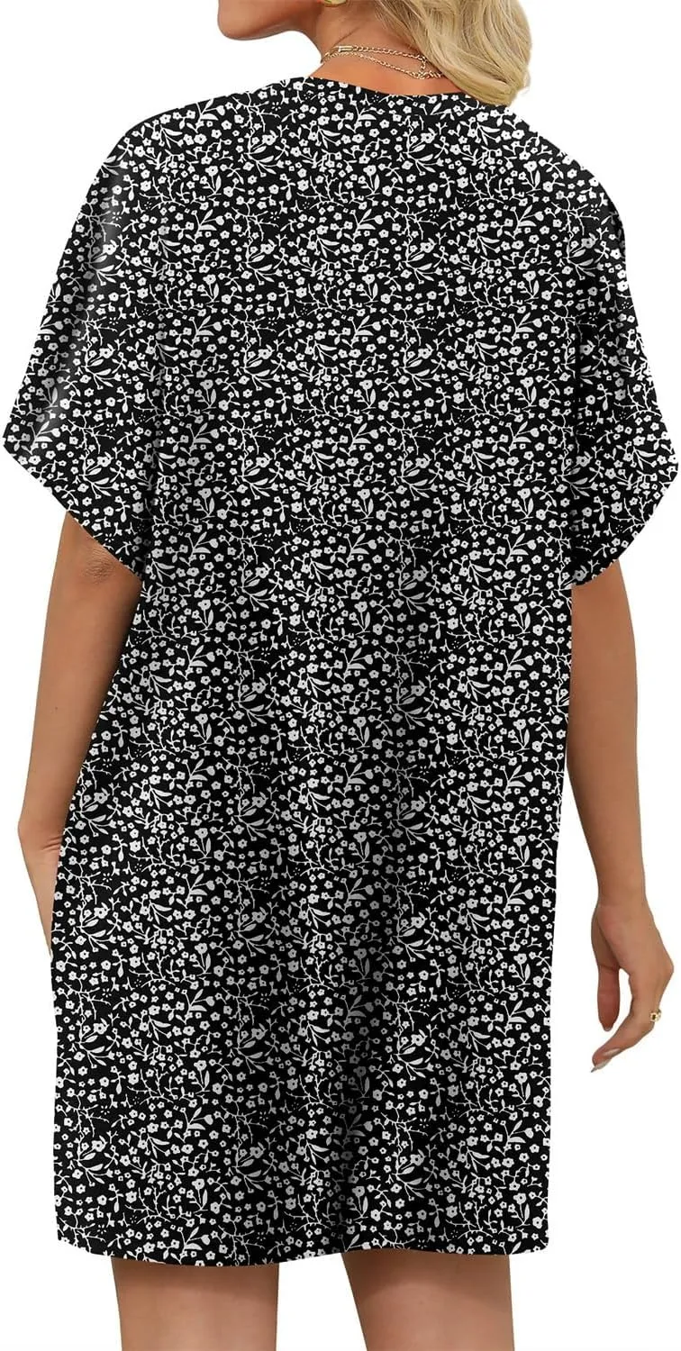 KISSMODA Womens Summer T Shirt Dress Casual Short Sleeve Beach Cover Up Tunic Tops with Pockets