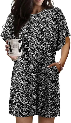 KISSMODA Womens Summer T Shirt Dress Casual Short Sleeve Beach Cover Up Tunic Tops with Pockets