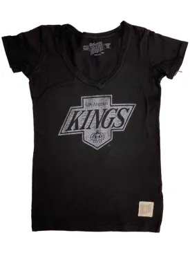 Los Angeles Kings Retro Brand WOMEN Black Soft Cotton V-Neck T-Shirt