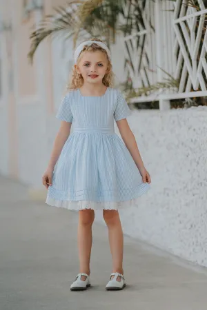 Madeline Blue and White Striped Seersucker Dress