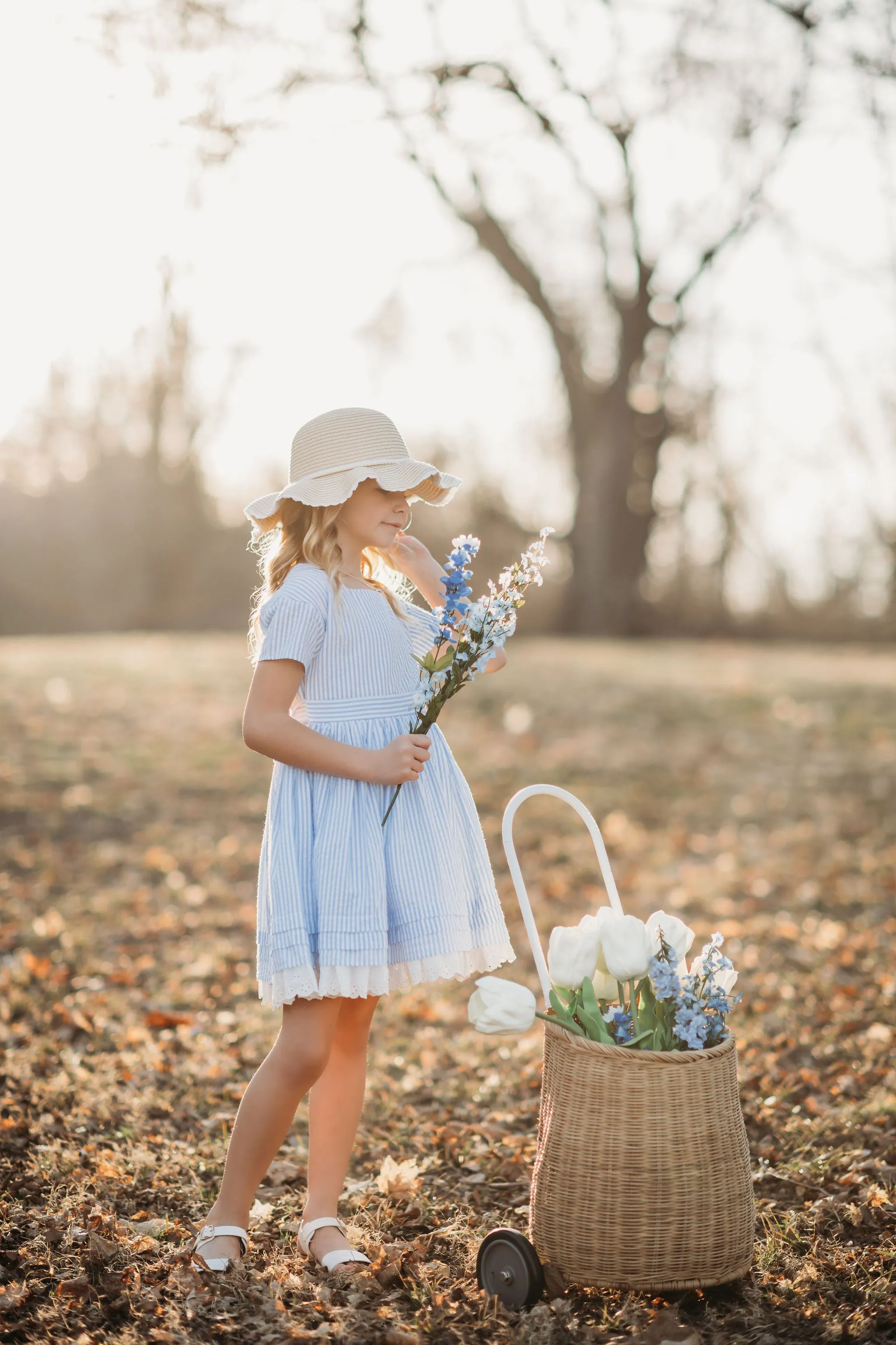 Madeline Blue and White Striped Seersucker Dress