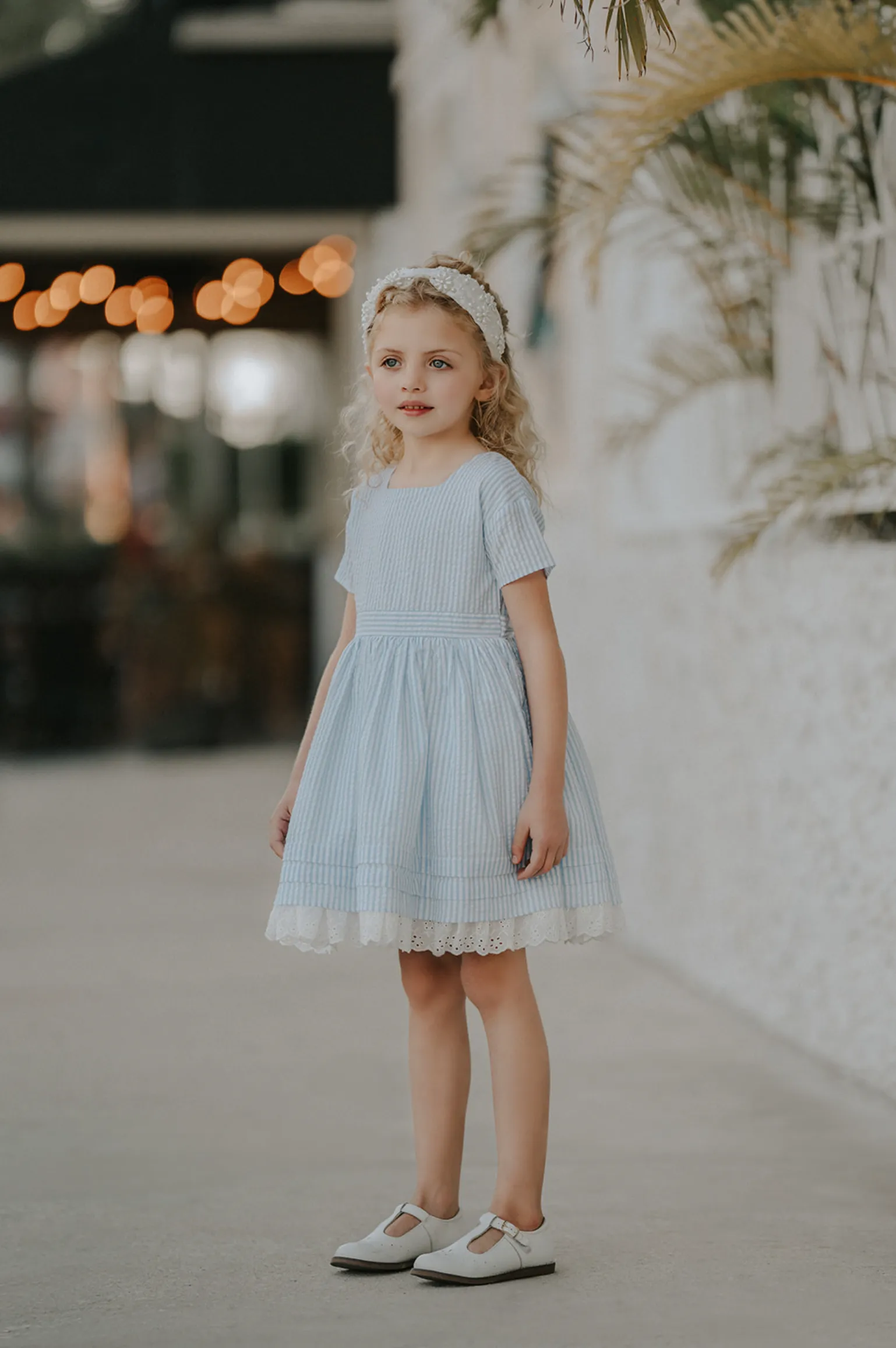 Madeline Blue and White Striped Seersucker Dress