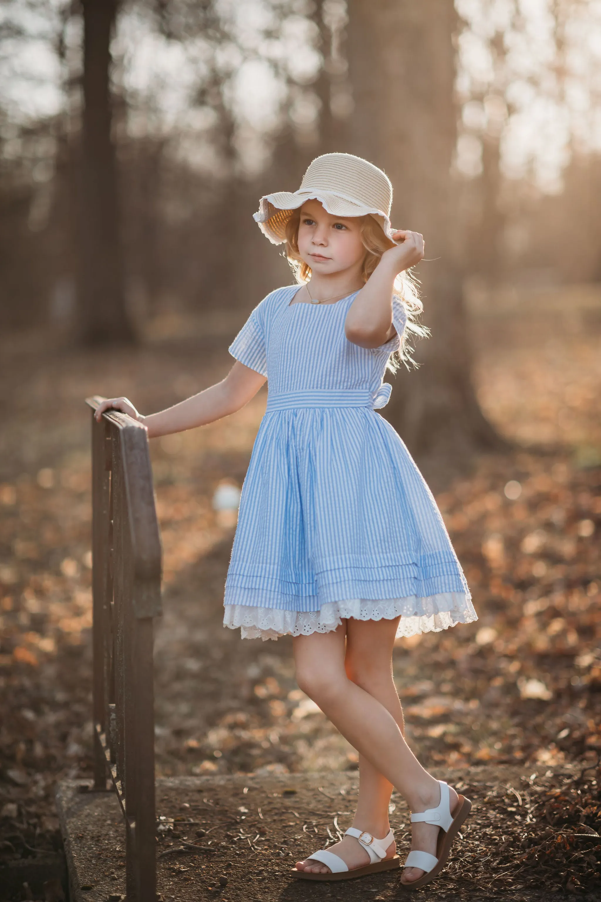 Madeline Blue and White Striped Seersucker Dress