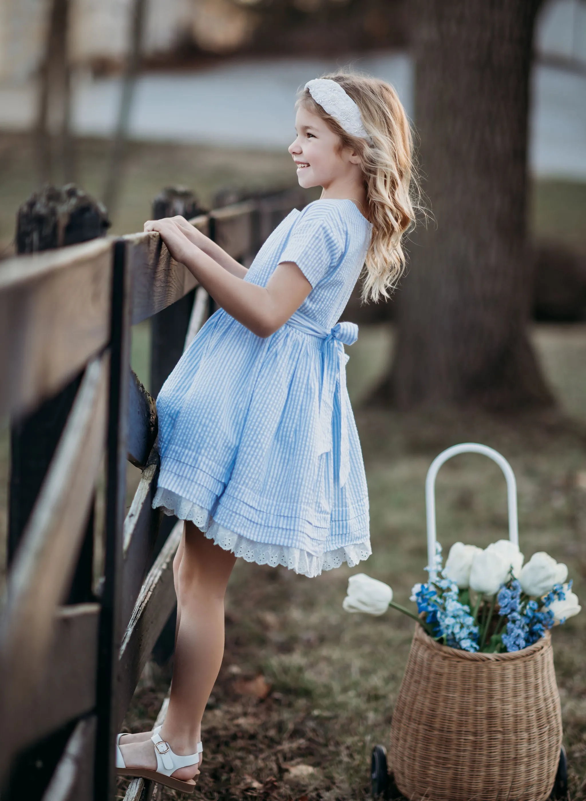 Madeline Blue and White Striped Seersucker Dress