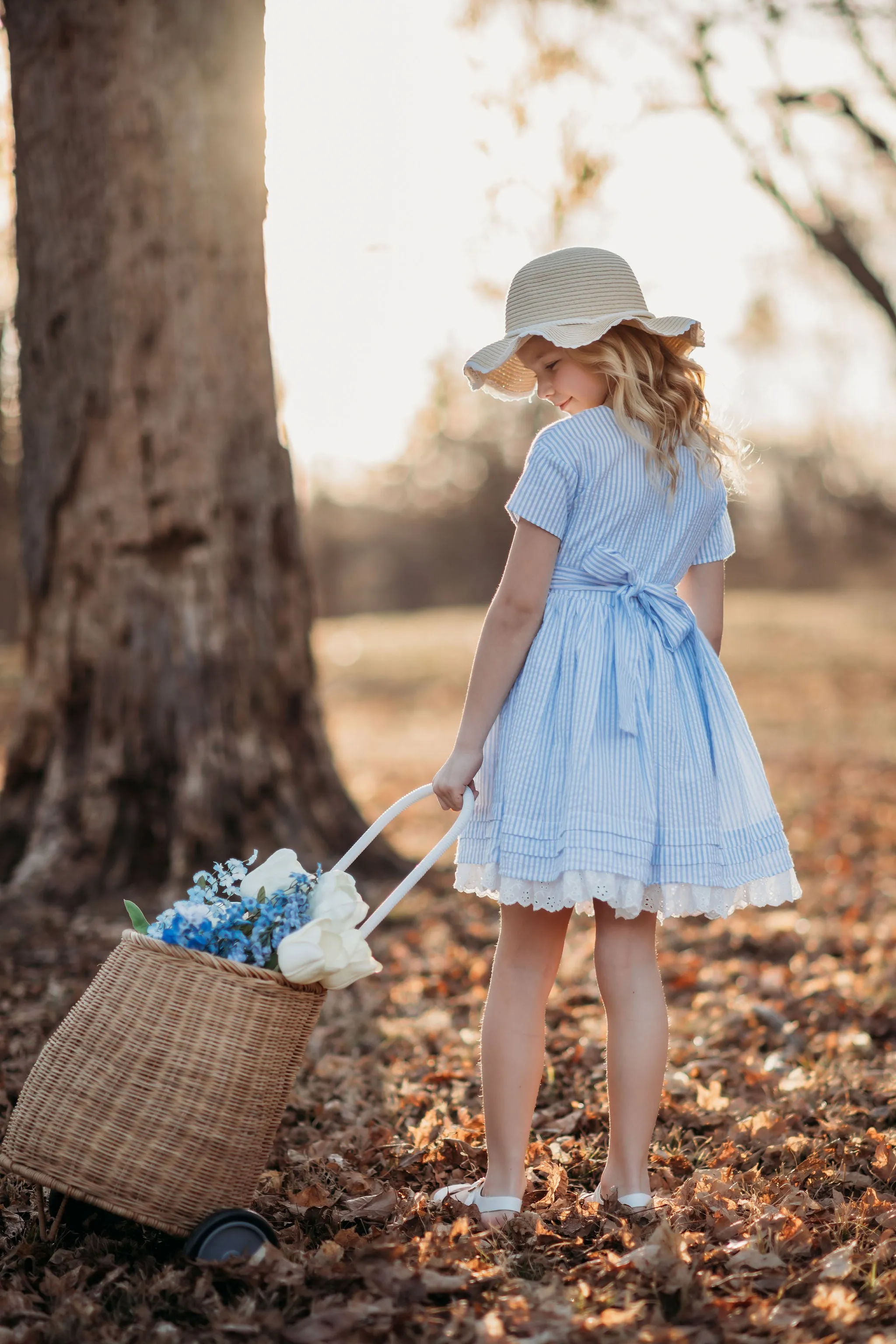 Madeline Blue and White Striped Seersucker Dress